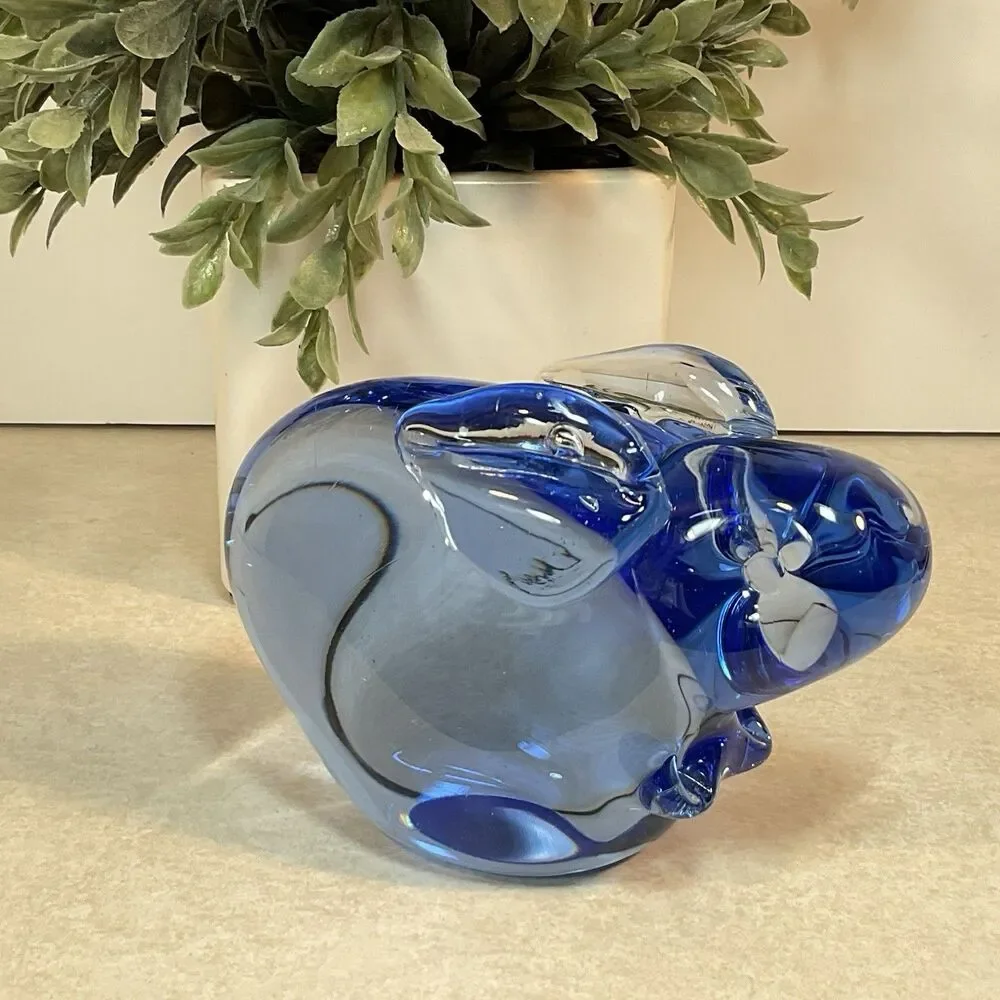 Pier 1 Blue Art Glass Bunny Rabbit Figurine Paperweight 6